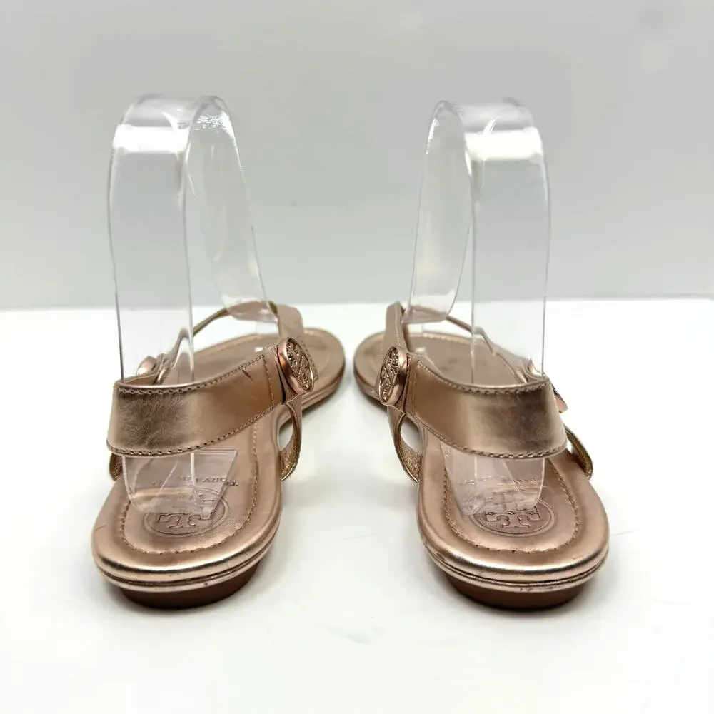 Tory Burch | Minnie Metallic Rose Gold Flat Slingback Flip Flop Travel Sandals